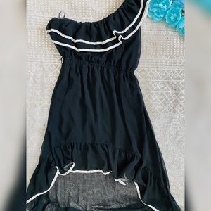 Black High Low off-shoulder white trim dress